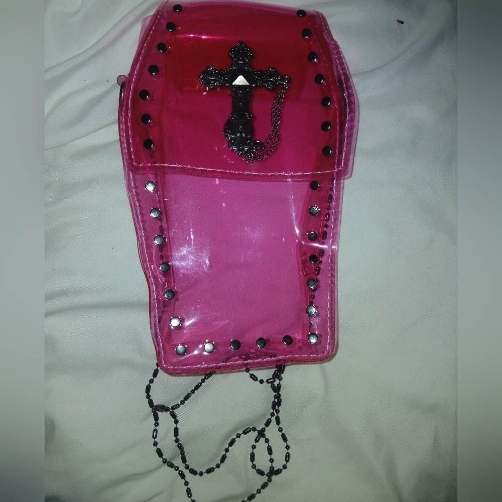 Hot Topic Pink Crossbody Bag with Gothic Accents